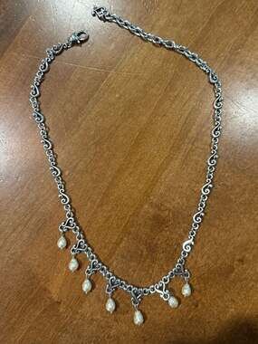 Brighton Retired Vivaldi Scroll Heart Dangle Pearl Necklace - 18 inches